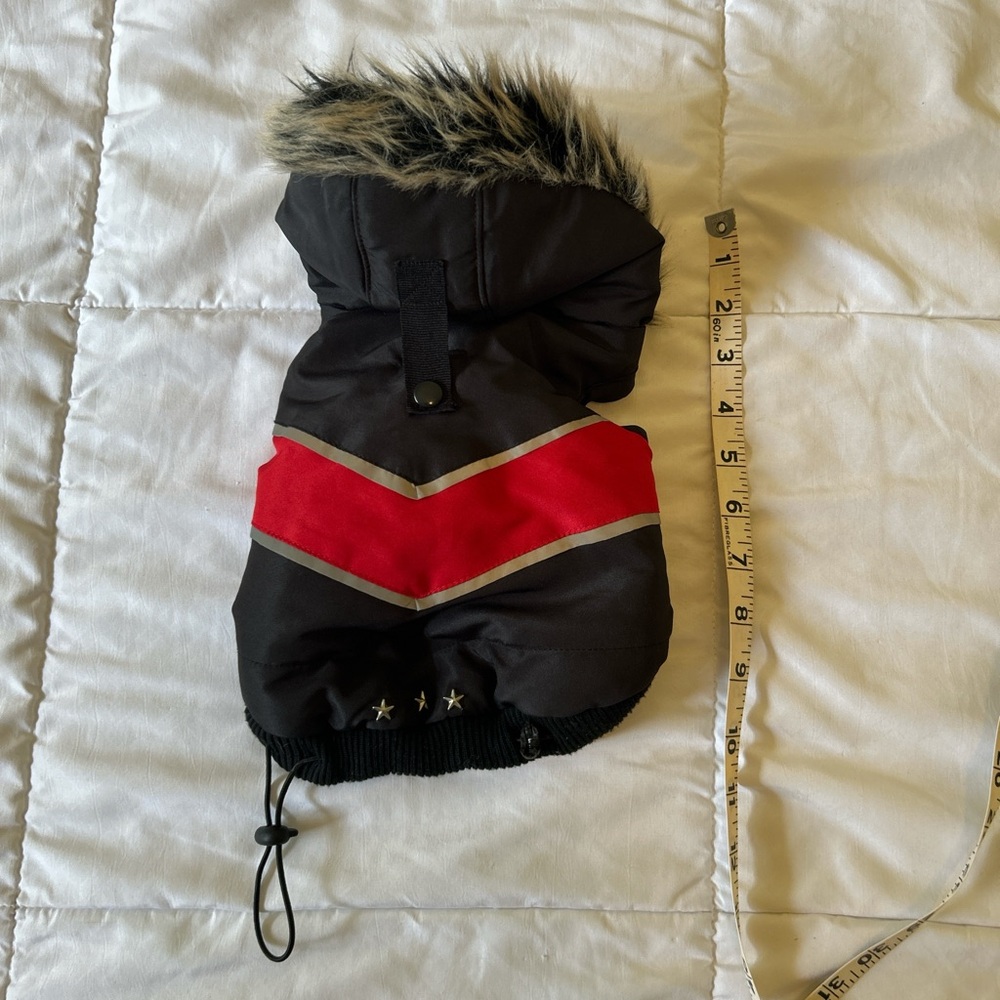 Black and Red Dog Jacket with Fur Trim